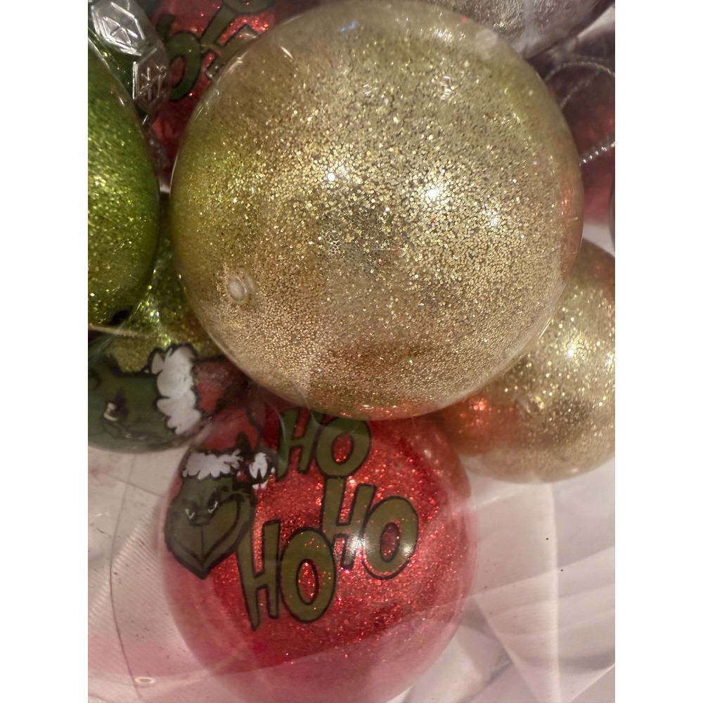 Dr Seuss The Grinch Christmas Glitter Ball Ornaments Set of 15 Red Green Gold - Picture 5 of 7